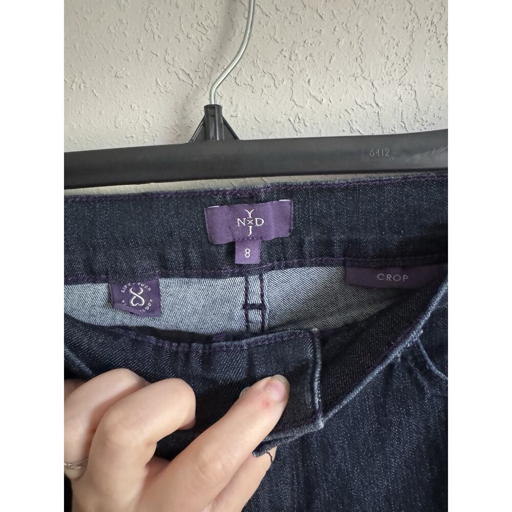 NYDJ Black Wash Denim Cropped Jeweled Slit Jean Capris Womens 8 Y2K - Picture 2 of 5